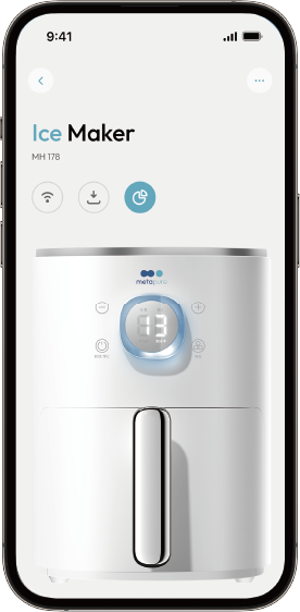 Metapure mobile app screen for remotely controlling a connected ice maker.