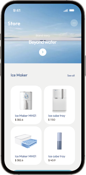 Metapure mobile app store screen showing connected water products.